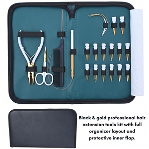 Kit d'outils de salon pour extensions capillaires durables : Pince à micro-anneaux, Pince de retrait, Crochet à boucle, Pinces de coiffure, Aiguille, Ensemble de ciseaux - Product Image 3