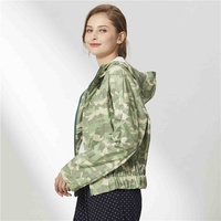 Blouson bomber à capuche pour femme imprimé camouflage, coupe-vent, manches longues, polyester, automne, longueur courte, fermeture éclair