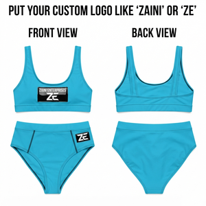 Conjunto de Bikini de Nylon y Spandex Premium de 220 GSM para Mujer, Color Azul Agua Sólido, Braguita de Cintura Alta, Parche con Logotipo Personalizado, Traje de Baño Elástico de Dos Piezas - Product Image 1
