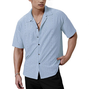 เสื้อเชิ้ตโพลีเอสเตอร์แขนสั้นผู้ชายแบบใหม่สำหรับฤดูร้อน ระบายอากาศได้ดี คอปกปักลาย แต่งกระดุม สีพื้น เข้าได้กับทุกชุด - Product Image 2