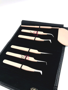 Eyelash Extension Tweezers Set Stainless Steel Precision Tools Roll-up Case Smooth Tip 6-Piece Kit - Product Image 4