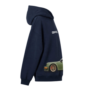 Sudadera con Capucha Azul Marino de Manga Larga con Estampado Gráfico de Coche, Bolsillo Canguro, Estilo Casual Urbano, Venta al por Mayor - Product Image 2