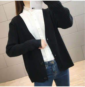 Winter 2026 <b>Women's</b> Loose Korean Short Style Solid 100% Cotton Button Closure Sweater <b>Cardigan</b> Coat - Product Image 4