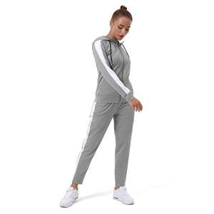 Ensemble de survêtement deux pièces pour femme, gris clair, en molleton écologique, veste zippée et pantalon, vêtements de sport décontractés - Product Image 2