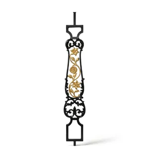 Balustre d'escalier décoratif en fonte noire et dorée avec motif floral en spirale pour la décoration de rampes d'escalier intérieures de luxe - Product Image 2