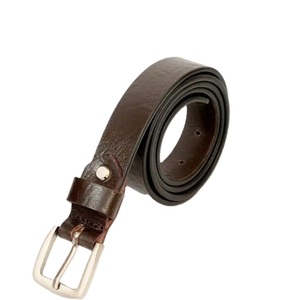 Cinturón Casual de Cuero Genuino para Hombre, Color Marrón Sólido, Hebilla Rectangular Plateada, Cuero Vacuno Resistente, Longitud Ajustable - Product Image 2