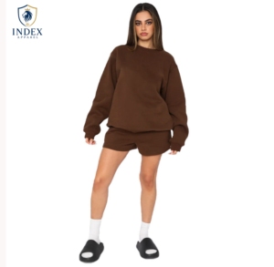 Conjunto Deportivo de 2 Piezas para Mujer, Color Marrón, Cuello Redondo, Manga Larga, Corte Holgado, Color Sólido, Informal, para Todas las Temporadas, Marca INDEX APPAREL - Product Image 1