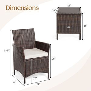 3-Piece Patio Rattan Conversation Set with Cushions & Glass <b>Table</b> <b>Top</b> for Garden <b>Decor</b> - Product Image 5