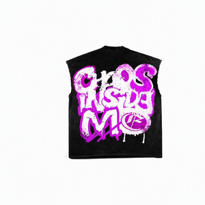 Camiseta sin Mangas Negra para Hombre con Estampado de Grafiti, Cuello Redondo, Corte Regular, para Todas las Temporadas, Material de Poliéster - Product Image 1