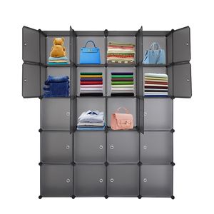 20 Contenitori Cubici Impilabili in Plastica Grigia, Armadio Modulare Multifunzionale con Asta Appendiabiti, Organizzatore - Product Image 5