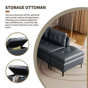 Divano Angolare a L in Pelle PU da 240 cm con Pouf Contenitore Mobili e Spostabili per Soggiorno - Product Image 4