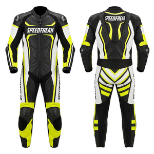 Traje de Motociclismo de Cuero Completo para Hombre Speedfreak, de Una Pieza, Transpirable, Diseño Negro, Amarillo y Blanco, para Todas las Estaciones - Product Image 2