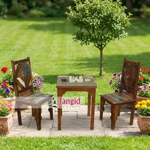 Vintage Reclamied Solid Wooden Outdoor <b>Table</b> <b>Set</b> with <b>2</b> <b>Chairs</b> Chess <b>Table</b> <b>Sets</b> Handcrafted For Home Hotel Farmhouse outdoor - Product Image 2