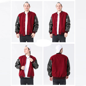Veste universitaire style streetwear, col montant, tissu en laine d'hiver, devant en toile, patchwork brodé, manches en cuir - Product Image 4