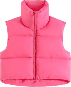 Chaleco Acolchado Rosa para Mujer con Cuello Alto y Cierre de Cremallera, Prenda Exterior Informal sin Mangas, Color Sólido, Ligero y Transpirable - Product Image 4