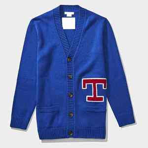Custom OEM ODM Manufacturer Chenille Patch Letters Women's Classic Varsity <b>Cardigan</b> V-neck Loose Stripe Cotton <b>Cardigan</b> - Product Image 4