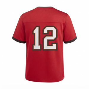 Maillot de football américain rouge à col en V pour homme, manches courtes, numéro 12 imprimé, en polyester respirant, coupe classique - Product Image 4