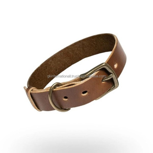 2023 nuevo producto Popular colores personalizados Logo Collar de perro de cuero marrón natural con hebilla de latón resistente y anillo en D - Product Image 2