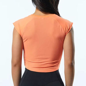 Women's Orange Cap Sleeve Crop <b>Top</b> Slim Fit Quick Dry Knitted Sporty O-Neck T-Shirt Spring Summer - Product Image 6