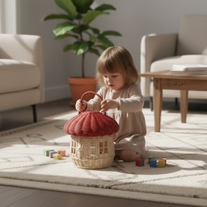 Natural Rattan Mushroom <b>Basket</b> Handmade <b>Woven</b> Storage <b>Basket</b> for Kids Toy Storage Home Decor Organizer - Product Image 3