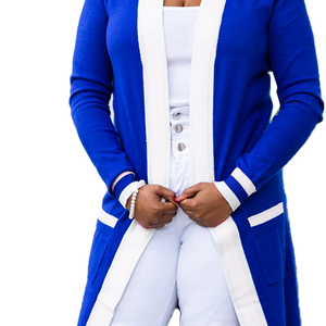 Cardigan long ZPHIB bleu roi et blanc, style Duster, avec poches, ouverture sur le devant, en laine/cachemire épaisse, idéal pour l'hiver, pour la sororité Zeta Phi Beta - Product Image 5