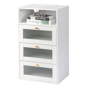 Comodino Changhong in Vetro 45*35*78cm, Superficie Bianca in Fibra di Canapa, 3 Cassetti, 1 Ripiano, Ricarica Wireless, Arredamento Camera da Letto - Product Image 6