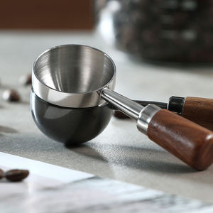 Bold Blossom Automatic Black Long Wooden Handle Stainless Steel <b>Measuring</b> Coffee <b>Spoon</b> Scoop 250ml Custom Capacity for Cafe Use - Product Image 1