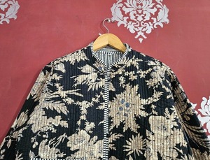 Indian Handmade <b>Knitted</b> Cotton Quilted Reversible <b>Animal</b> Print Three Quarter Sleeve Turn-down Collar 200g Women's Jacket - Product Image 4