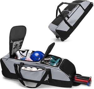 Large Capacity Catcher Canvas Baseball Trolley <b>Wheel</b> Bags Designer Practice Match Softball Kit Shoulder Duffle Bag Durable Heavy - Product Image 1