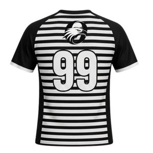 เสื้อแฮนด์บอลชาย สีดำขาว ลายทาง ซับลิเมชั่น แขนสั้น โพลีเอสเตอร์ เสื้อกีฬา ชุดทีม ชุดแข่งขัน ชุดฝึกซ้อม - Product Image 2
