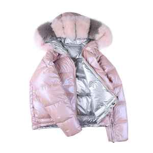 Veste longue matelassée argentée métallisée pour femme avec capuche en fausse fourrure, manteau d'hiver luxueux, chaud, matelassé, coupe-vent et respirant, style streetwear - Product Image 3
