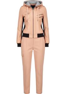 Premium Women's PU Leather Hooded Bomber Tracksuit Set – Full Zip <b>Jacket</b> & Tailored Pants Luxury Two Piece Streetwear Outfit - Product Image 5