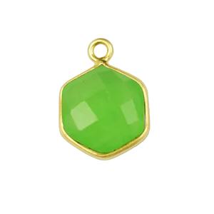 จี้หินแคลเซโดนีสีเขียวทรงหกเหลี่ยม ตัวเรือนเงินแท้ 925 ประดับขอบแบบฝัง ทำด้วยมือ ขายส่งสำหรับทำเครื่องประดับ - Product Image 1
