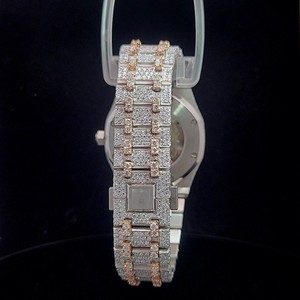 Reloj de lujo con diamantes blancos, brazalete con pavé de diamantes, esfera en oro rosa, automático, estilo hip hop para hombre. - Product Image 3