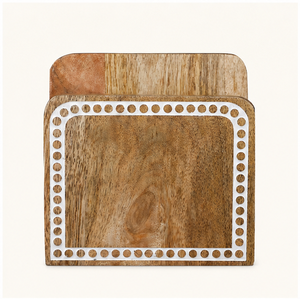 Wholesale Handmade Mango Wood Napkin Holder With Elegant White Beaded Inlay Rustic Farmhouse Wooden Tissue Stand For Kitchens - Product Image 4