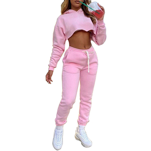 100% Cotton Moisture-Wicking Ladies Casual Wear Fashion Cropped Tracksuits Long Sleeves Pullover Workout Girls Tracksuits Sets - Product Image 4