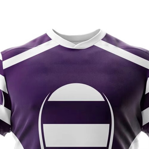 Ensemble de maillot de football pour homme, rayé violet et blanc, manches courtes, col rond, polyester sublimé, respirant, coupe athlétique - Product Image 4