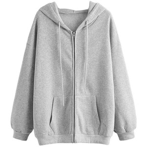 Sweat-shirt à capuche unisexe surdimensionné avec fermeture éclair, couleur unie, en coton French Terry, décontracté, pour l'automne, coupe classique - Product Image 1