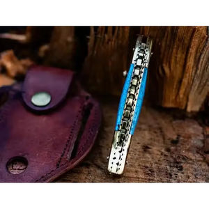 Burraq DIY Industrial Grade OEM Custom Handmade Damascus Steel Pocket Knife Leather Sheath Anniversary Gift Groomsman <b>Present</b> - Product Image 3