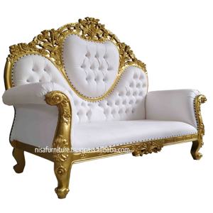 Lujo antiguo estilo francés de dos plazas Love Seat sofá cómodo de madera maciza con mechones de oro blanco para Villa y hoteles - Product Image 6