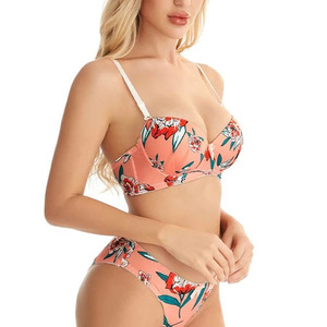Women's High Waist Triangle <b>Push</b>-<b>Up</b> Solid Front Bandage Two-Piece <b>Swimsuit</b> Set Spandex Casual-Comfy Deep V Neck Seamless - Product Image 3