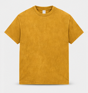 เสื้อยืดคอกลมแขนสั้นสีส้มล้วนสำหรับผู้ชาย ผ้าฝ้าย 100% ทรงโอเวอร์ไซส์ สวมใส่สบาย ระบายอากาศได้ดี น้ำหนัก 230 กรัม ผ้าถัก  โลโก้ด้านหน้าแบบซักแล้ว ดีไซน์เรียบ - Product Image 2