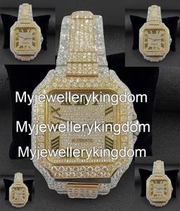 Montre en or jaune bicolore avec boîtier carré en moissanite, résistance à l'eau 10 bars, verre en cristal - Product Image 5