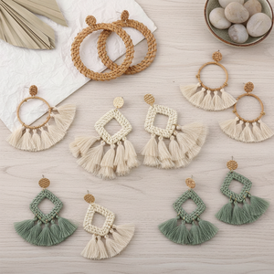 Vintage Inspired Rattan <b>Earrings</b> <b>Handmade</b> Natural Woven <b>Earrings</b> for Beach Party Festival Jewelry Accessories - Product Image 5