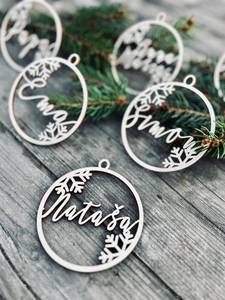 Personalized Wooden Christmas <b>Ornament</b> Laser Cut Circular Name Decor for Holiday <b>Wall</b> Hanging Rustic Style Winter Theme - Product Image 2