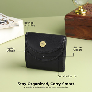 WRIZA Genuine Leather <b>Wallet</b> for Men | Textured Black Compact Open Closure <b>RFID</b> <b>Blocking</b> Purse with Card Slots & Coin Pocket - Product Image 2