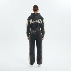 women tracksuit set cropped <b>hoodie</b> wide leg sweatpants two piece outfit acid wash tracksuit <b>rhinestone</b> <b>hoodie</b> zip up <b>hoodie</b> - Product Image 2