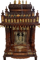 Mandir en teck moderne au design attrayant pour salon avec motif Om, rangement intégré, durable, taille personnalisable, meuble élégant pour la maison