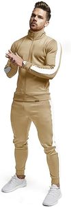 Ensemble de survêtement beige pour homme, fermeture éclair intégrale, respirant, décontracté, coupe régulière, en polyester et élasthanne - Product Image 6