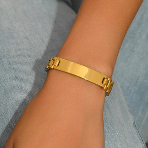 Stainless Steel Link Bracelet Adjustable Chain <b>Bangle</b> Silver Tone Custom <b>Engraving</b> Jewelry for Men Gift - Product Image 6